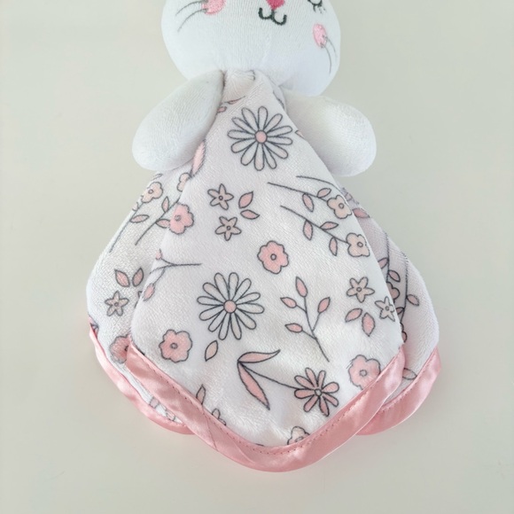 George White Pink Floral Bunny Rabbit Satin Trim Security Blanket Baby Lovey - Picture 3 of 16